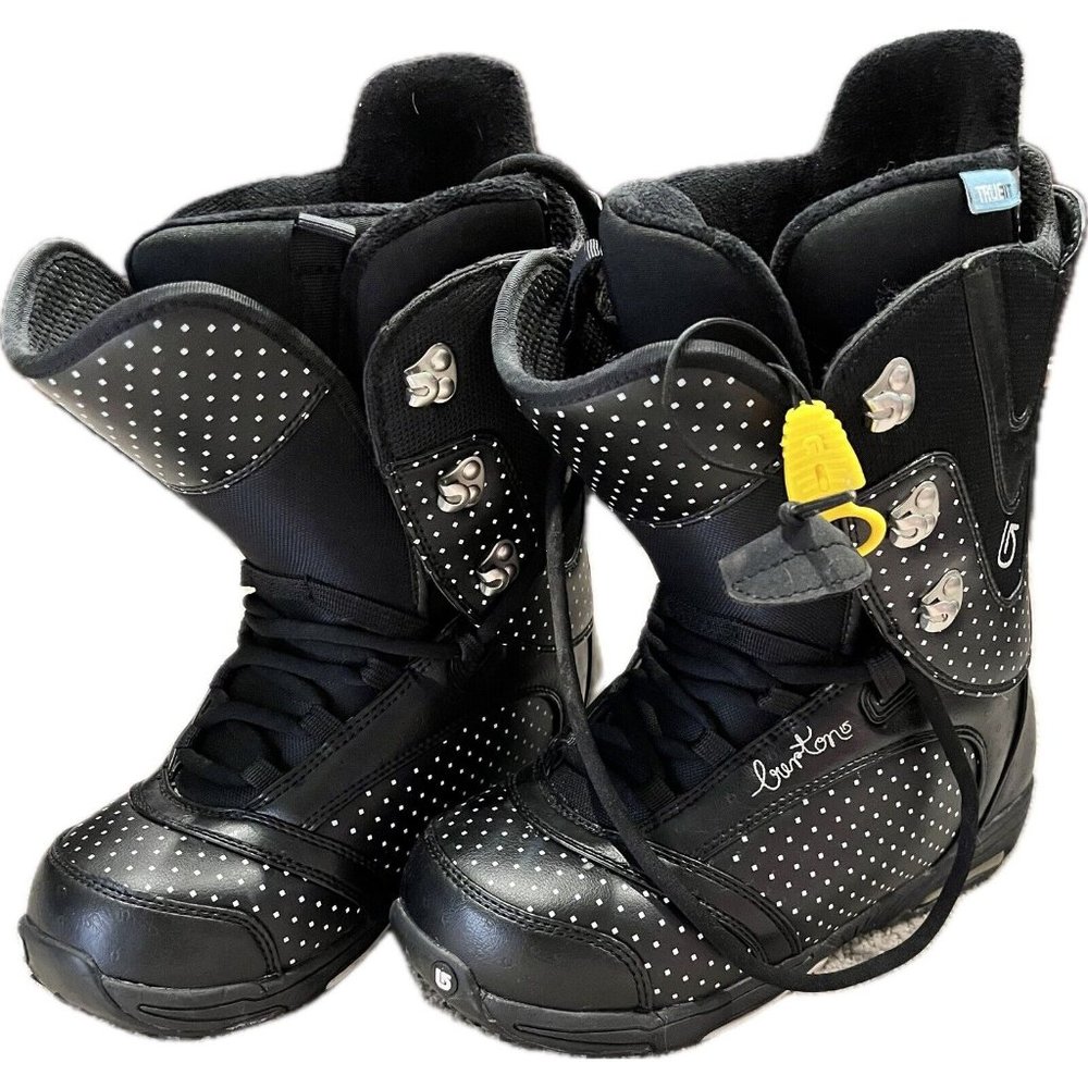 Womens Burton Lodi Snowboard Boots Imprint 2 Size 7.5 Black White Polka Dots A+!